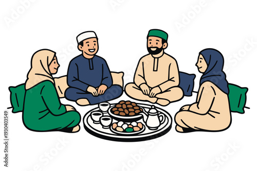 muslim family gathering to share food and drink during ramadan celebration