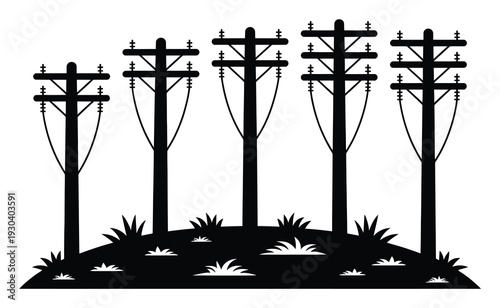 Electricity Pylons Silhouette Vector Illustration