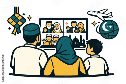 family connecting virtually via video call for holiday greetings and celebration