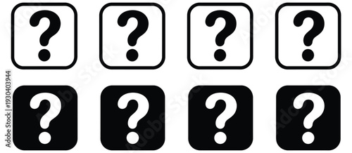 Question mark icon set for information help, FAQ support, inquiry symbol, doubt solving sign, question mark circle, and query assistance concept vector