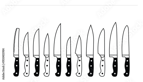 Collection of Various Kitchen Knives Vector Illustration