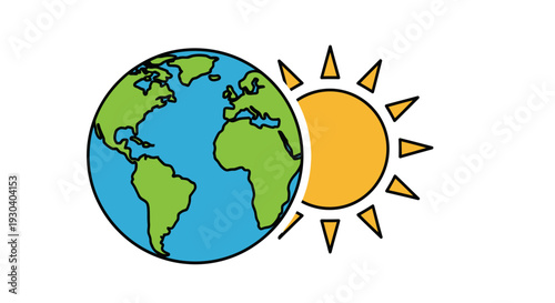Earth Planet with Sun Illustration.