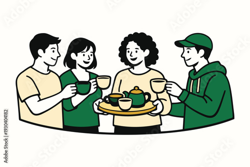 friends enjoying tea together,conversation and social gathering