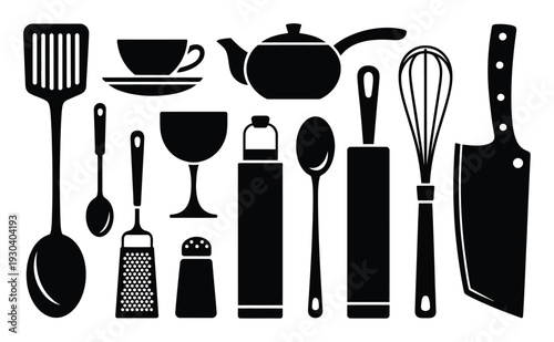 Kitchen Utensils Silhouette Collection Vector Illustration