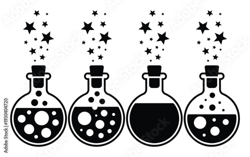 Potion Flasks Magic Stars Vector Illustration