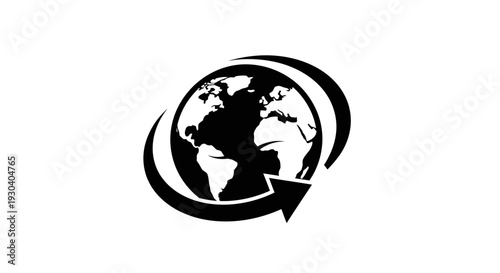 Black and white earth globe icon.