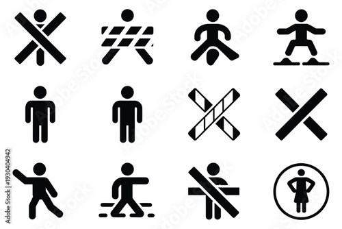 Collection of black prohibition signs and no entry symbols on transparent background vector illustration