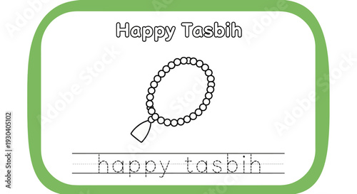 Happy Tasbih Coloring Page: Islamic Prayer Beads for Children's Education