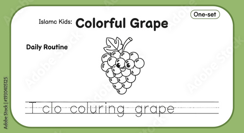 Islamic Kids Colorful Grape Coloring Page for Daily Routine