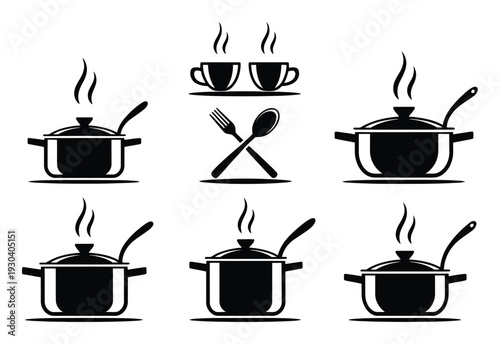 Kitchen Utensils and Cooking Pots Vector Illustration Set