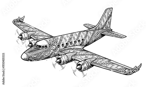 Airplane Flying Through Clouds, Science Illustration