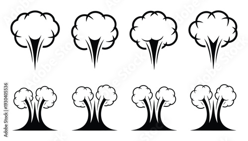 Set of Black and White Smoke or Steam Cloud Icons