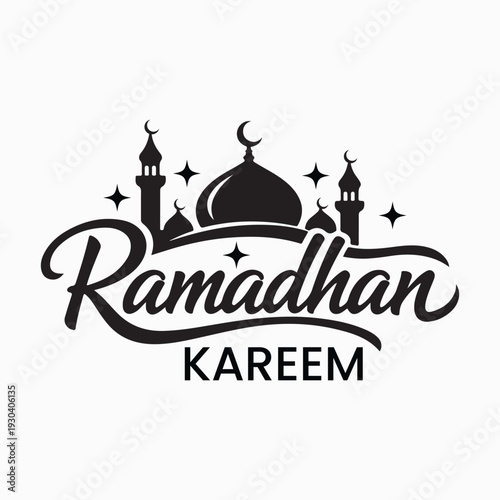 Ramadan Kareem vector banner, text in middle with lantern and Mosque. Ramadan Kareem ads, flyer, invitation, greeting card.