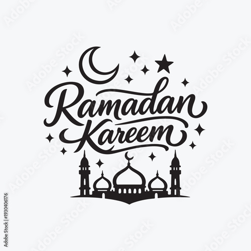 Ramadan Kareem vector banner, text in middle with lantern and Mosque. Ramadan Kareem ads, flyer, invitation, greeting card.