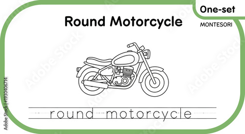 Montessori Educational Card: Round Motorcycle Outline for Learning