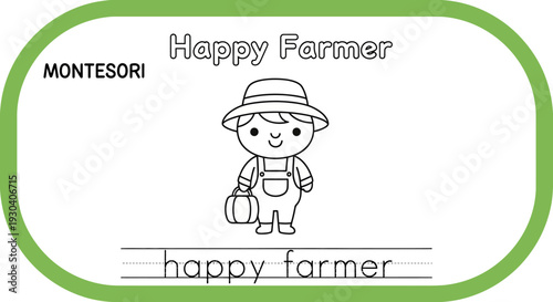 Montessori Happy Farmer Coloring Page for Kids