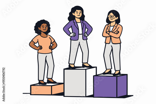 diverse women on podiums,celebrating achievement and success,winning and leadership