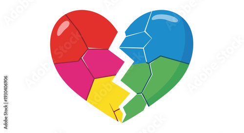 Broken heart illustration, vector style graphic, representing love, relationships, and emotional themes.