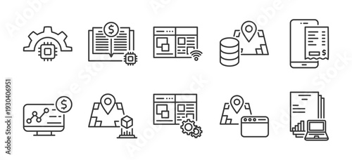 Icon pack of Digital Integration outline vector style for workflow integration digital transaction secure communication finance sync audit trail supply chain