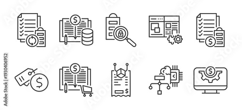 Icon pack of Data Exchange outline vector style for workflow integration digital transaction secure communication finance sync audit trail supply chain