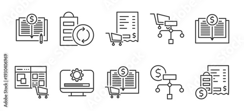 Icon pack of Information Flow outline vector style for workflow integration digital transaction secure communication finance sync audit trail supply chain