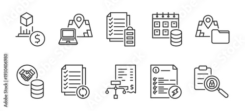Icon pack of System Connectivity outline vector style for workflow integration digital transaction secure communication finance sync audit trail supply chain