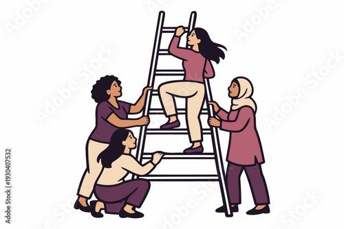 women climbing ladder together for success and support