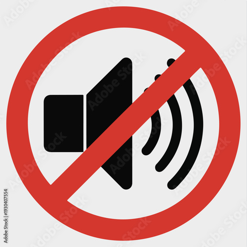 No sound symbol with a red circle and diagonal line on a light gray background mute silent