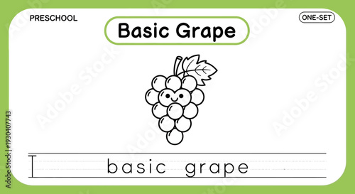 Preschool Basic Grape Coloring Page for Kids, Alphabet G Letter Learning