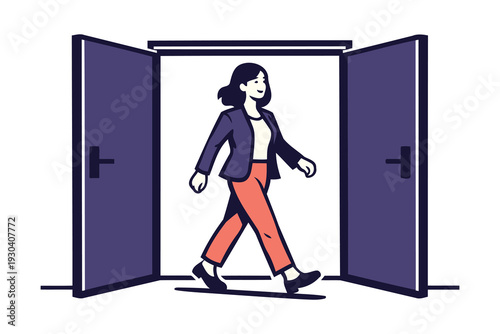 woman walking through open doors new opportunities and success