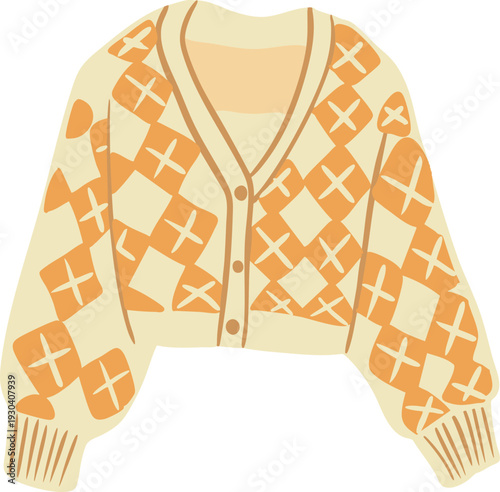 Cozy Autumn Cardigan Sweater Flat Illustration