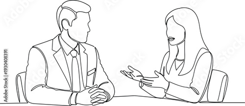 Business Professionals in Conversation Line Art Illustration Representing Corporate Communication, Office Discussion, Workplace Meeting and Professional Collaboration Concept