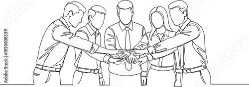 Business Team Joining Hands Line Art Illustration Representing Corporate Unity, Teamwork Collaboration, Workplace Support and Professional Partnership Concept