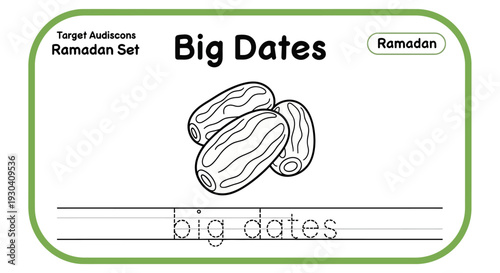 Big Dates Ramadan Educational Worksheet for Kids - Tracing Practice