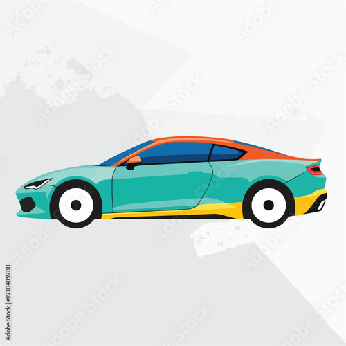 Modern, vibrant coupe illustration with unique color palette