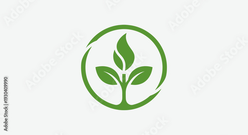 Green Plant Eco Icon – Sustainable Nature Leaf Vector Illustration