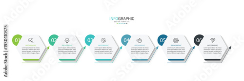 Business vector infographic design template with icons and 6 options or steps	