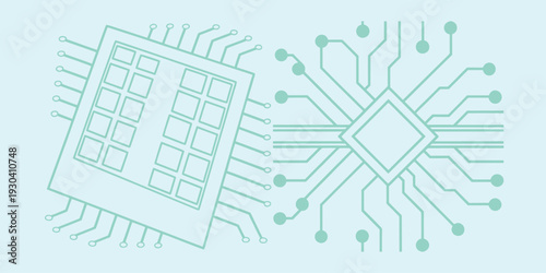 Minimal Electric Circuit Board Outline Vector PCB Line Art Illustration