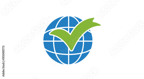 Green Check Globe Icon Symbol.