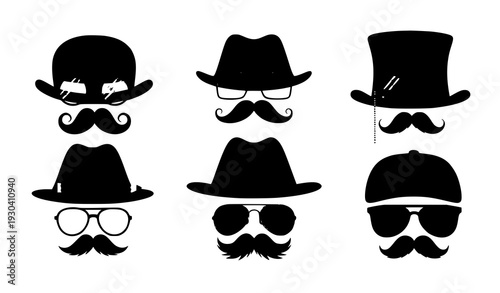 Classic and trendy hat, glasses, and mustache vector set