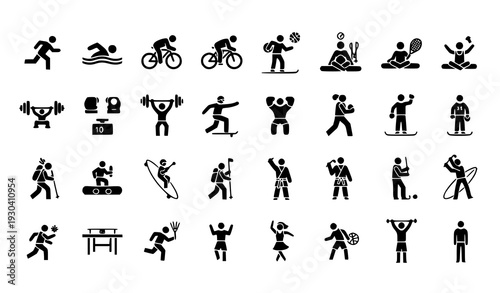 Flat glyph vector icons of sport people and athletes