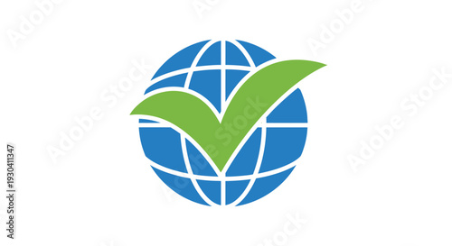 Green Check Globe Logo Symbol.