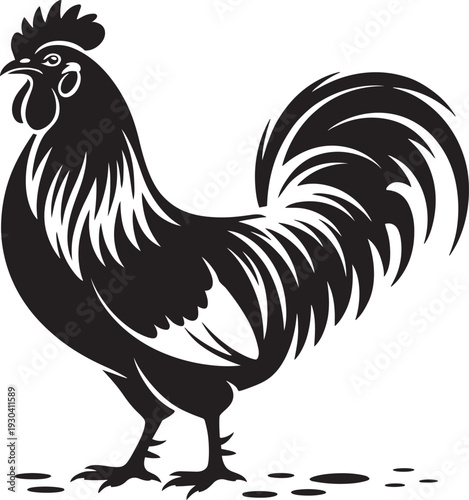Minimalist rooster silhouette vector art for farm shop branding and poultry livestock symbols