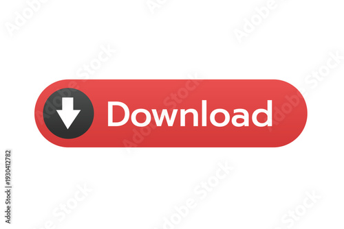 Red download button icon with arrow for website and app