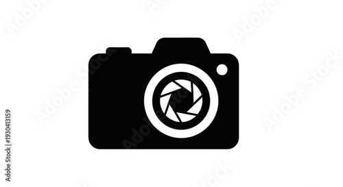 Black and white camera icon graphic.