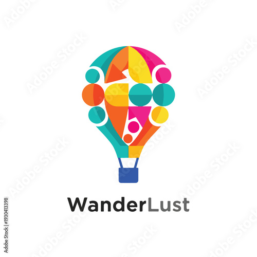 A colorful stylized hot air balloon illustration against a white background