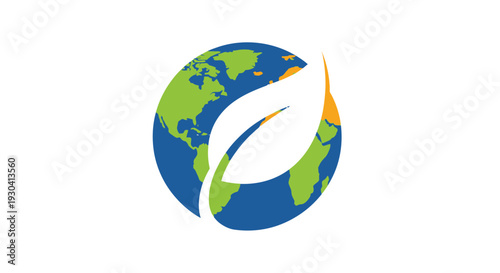 Earth Globe with Green Leaf Emblem.