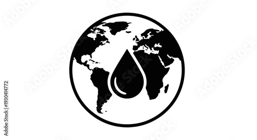 Black and white globe with drop.
