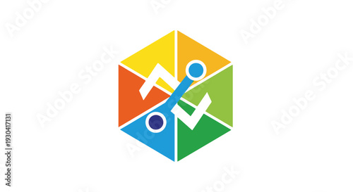 Colorful cube with abstract shapes inside.