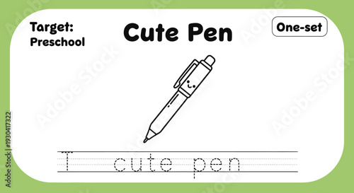 Cute Pen Outline - Preschool Learning Traceable for Kids